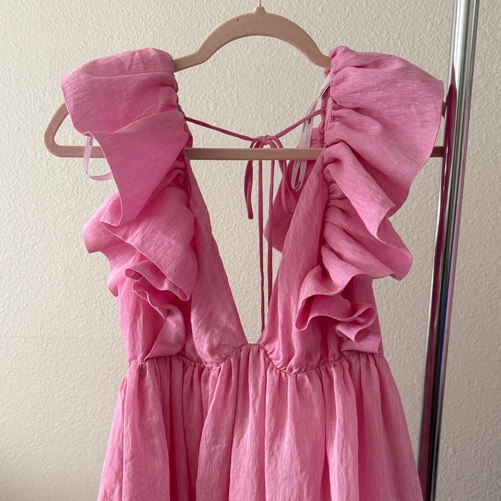 Anthropologie Aureta Dress Pink Flutter Ruffle Sleeve Mini Dress Size S - Picture 2 of 6
